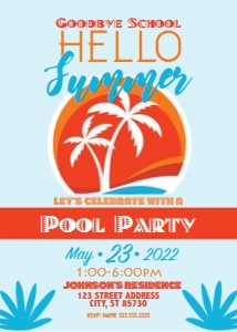 School Palm Tree Invite Blue Orange design preview