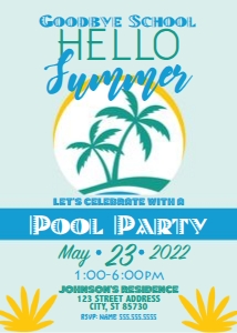 School Palm Tree Invite Blue Green design preview