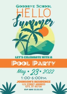 School Palm Tree Invite Green Orange design preview