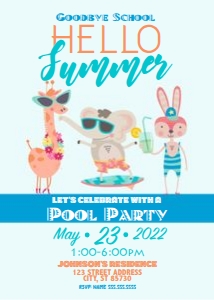 Animal Summer Invite School Blue design preview