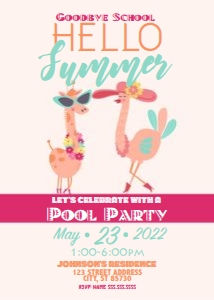 Animal Summer Invite Pink School 5x7: Animal Summer Invite Pink School