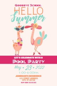 Animal Summer Invite Pink School 4x6: Animal Summer Invite Pink School