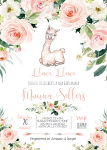 Ethereal Llama lama baby shower design preview