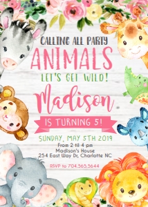 Safari Birthday Invitation girl design preview