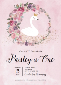Princess Birthday - Swan Invitation design preview