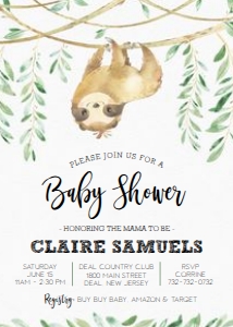 Baby Shower - Sloth Hangin Out Invitation design preview