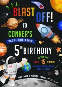 Space Birthday - Invitation 5x7 design preview
