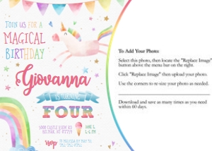 Unicorn Birthday - Rainbow Photo Invitation design preview