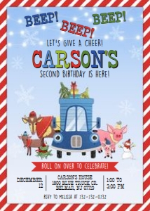 Little Blue Truck Christmas -  Invitation Red 5x7: Little Blue Truck Christmas - Invitation Red 5x7
