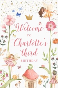 Fairy Princess Birthday - Welcome Sign - Pink design preview