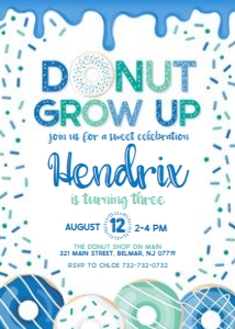 Donut Birthday - Donut Grow Up Invitation 5x7 Blue: Donut Grow Up Invitation Blue