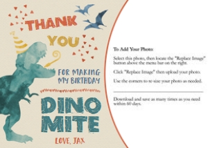 Dino - Muted - Thank You 5x7 design preview