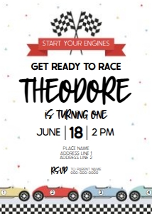 Multicolor Race Car Invitation - Single or Twin Birthday - 5x7: Multicolor Race Car Invitation - 5x7 Vertical