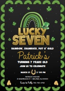 Lucky Seven - 7th Birthday Invitation 5x7 - Dark: Lucky Seven - 7th Birthday Invitation - Dark
