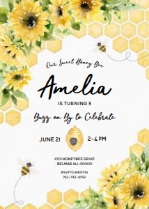 Sunflower Honey Bees -Sweet Honey Bee Birthday Invitation design preview