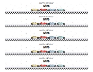 Race Car Birthday - Avery 22845 Wrap Around Label: Race Car Birthday - Water Bottle Labels