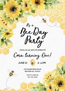 Sunflower Honey Bees - Bee Day Party Invitation design preview