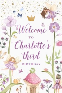 Fairy Princess Birthday - Welcome Sign - Purple design preview