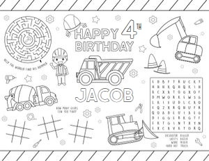 Construction Birthday - Coloring Placemat - 8.5x11: Construction Birthday - Coloring Placemat