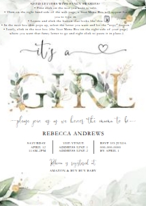 Baby Shower - Green Foliage - Invitation - It's a Girl - 5x7 design preview