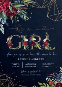 Baby Shower - Navy and Gold - Invitation - It's a Girl - 5x7 design preview