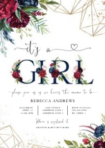 Baby Shower - Navy and Gold Light - Invitation - It's a Girl - 5x7 design preview