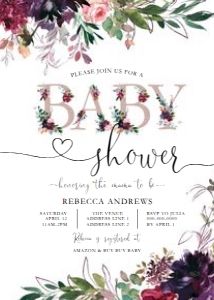 Baby Shower - Deep Pink & Purple - Invitation - Baby - 5x7 design preview