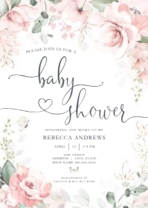 Baby Shower - Light Pink Floral - Invitation - 5x7 design preview