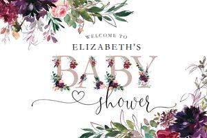Baby Shower - Deep Pink & Purple - Welcome Sign - Horizontal design preview