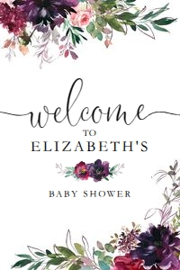Baby Shower - Deep Pink & Purple - Welcome Sign - Vertical design preview