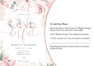 Little Miss Onederful - Photo Invitation - Pink Floral design preview
