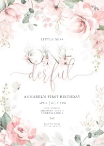 Little Miss Onederful - Invitation - Pink Floral design preview