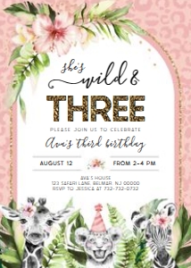 Safari - Pink Leopard Print - Invitation - Wild and Three design preview