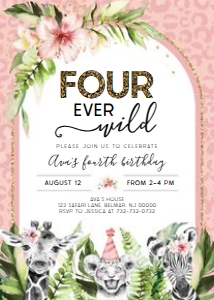 Safari - Pink Leopard Print - Invitation - Four Ever Wild design preview