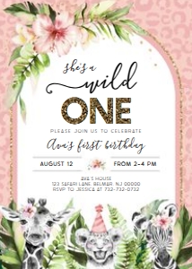Safari - Pink Leopard Print - Invitation - Wild One design preview