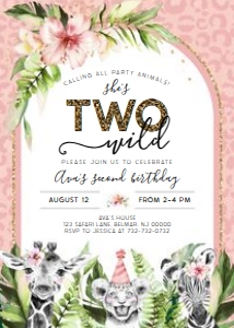 Safari - Pink Leopard Print - Invitation - Two Wild design preview