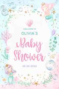 Baby Shower - Mermaid - Welcome Sign - 24x36: Baby Shower - Mermaid - Welcome Sign