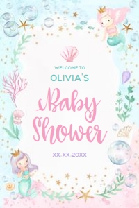 Baby Shower - Mermaid - Welcome Sign - 20x30: Baby Shower - Mermaid - Welcome Sign