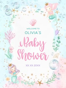 Baby Shower - Mermaid - Welcome Sign - 18x24: Baby Shower - Mermaid - Welcome Sign