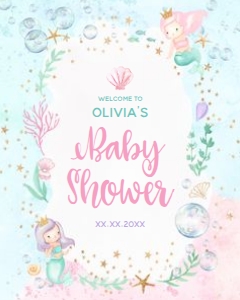 Baby Shower - Mermaid - Welcome Sign - 16x20: Baby Shower - Mermaid - Welcome Sign