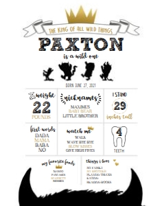 Wild Things - Birthday Board - BW design preview