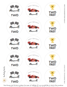Racer Birthday - Age 2 - Party Circles - 2in - Print, Cut or Hole Punch: Racer Birthday - Party Circles - 2in