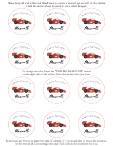 Racer Birthday - Age 1 - Party Circles - 2in -  Avery 22817 2in Round Compatible: Racer Birthday - Party Circles - 2in