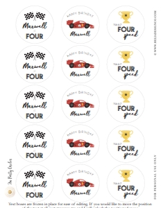 Racer Birthday - Age 4 - Party Circles - 2in - Print, Cut or Hole Punch: Racer Birthday - Party Circles - 2in