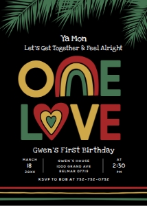 One Love - Birthday - Invitation design preview