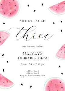 Watermelon Calligraphy - Birthday - Invitation - Sweet To Be Three design preview