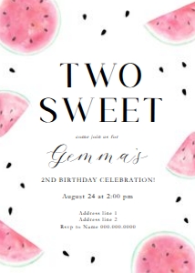 Watermelon Calligraphy - Birthday - Invitation - Age Two design preview