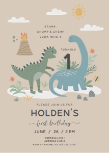 Neutral Dino - Birthday - Invitation design preview