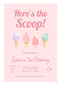 Pink Ice Cream Cones - Birthday - Invitation - Here's the Scoop - 5x7: Pink Ice Cream Cones - Birthday - Invitation - Here's the Scoop