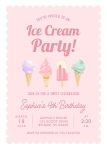 Pink Ice Cream Cones - Birthday - Invitation design preview